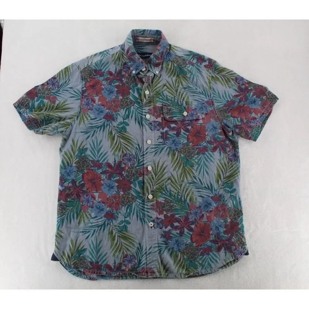 Tommy Bahama Hawaiian Shirt Men’s Small Floral Tropical Button Up 100% Cotton